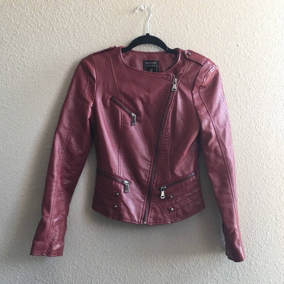 Guess Jackets & Blazers - Brand New Guess Maroon Pocket Leather Moto Jacket